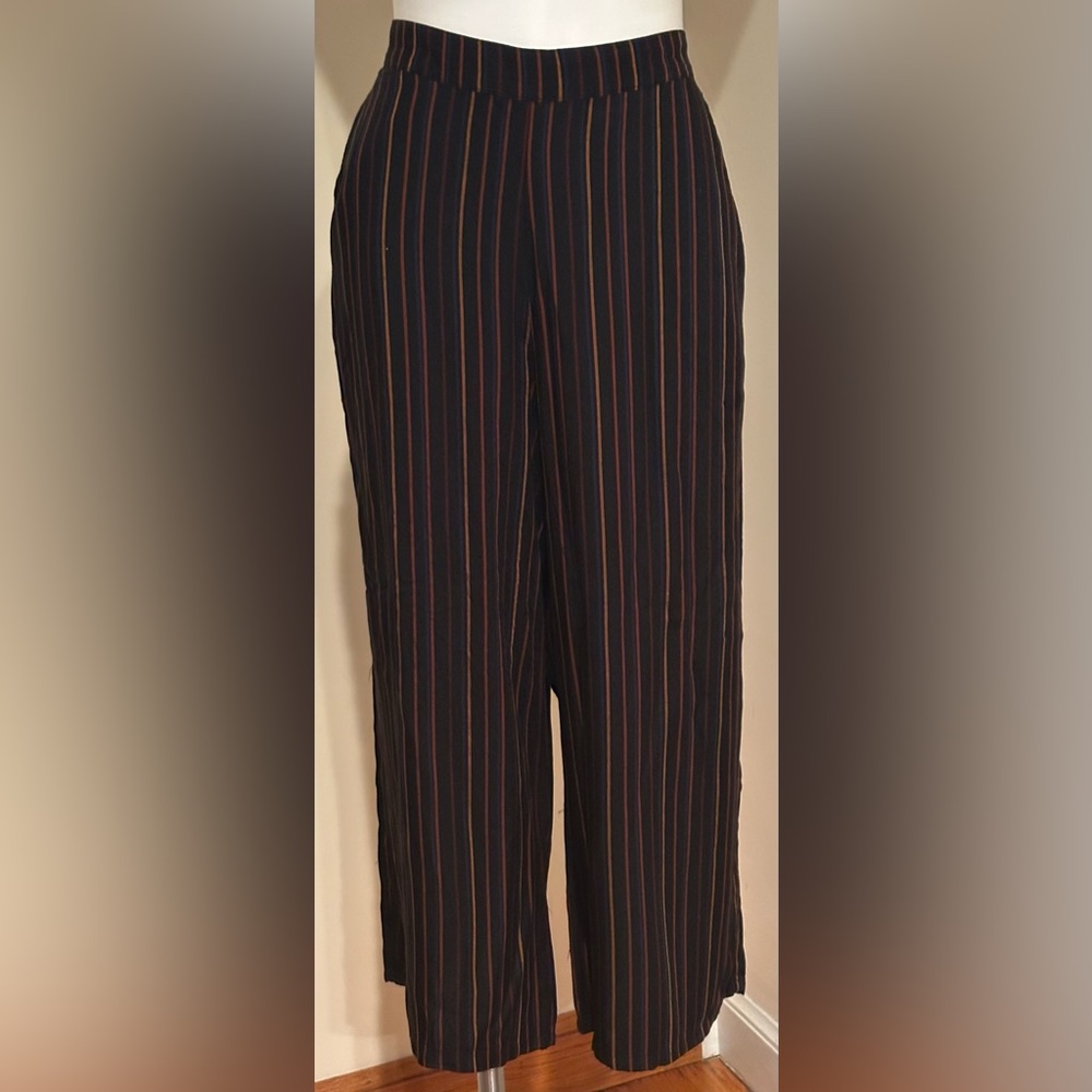 ARIZONIA JEAN Black Red Orange Red & Blue Striped Wide Leg Elastic Waist Sz XL
